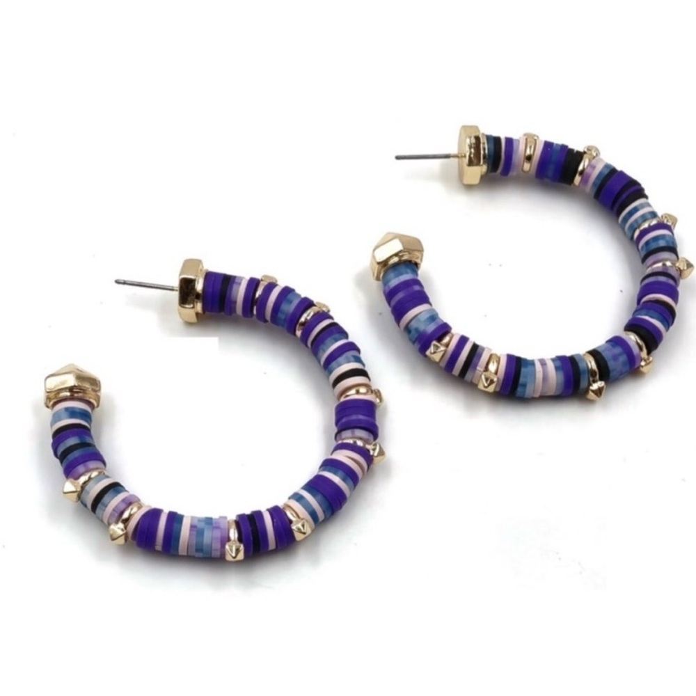 Gold Plated Rivet Colorful Hoop Earrings
